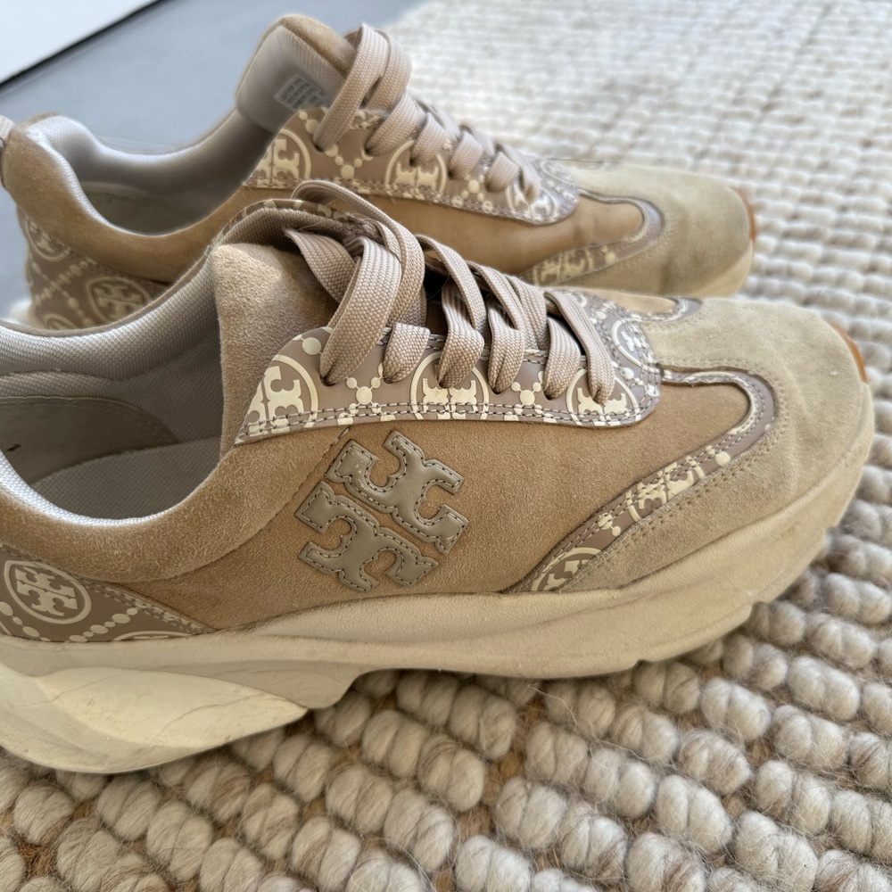 Tory Burch Tan Suede Lace-Up Sneakers